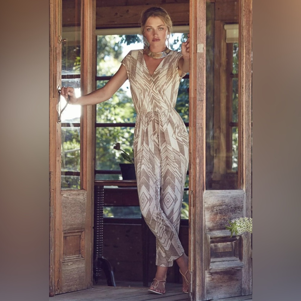 Corey Lynn Calter Geometric Print Cap-Sleeve Jumpsuit with Pockets